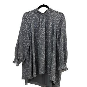 DR2 High Neck Blouse Top Tunic Ruffle Cuffs XXL Gathered at Neck Flowy Lined
